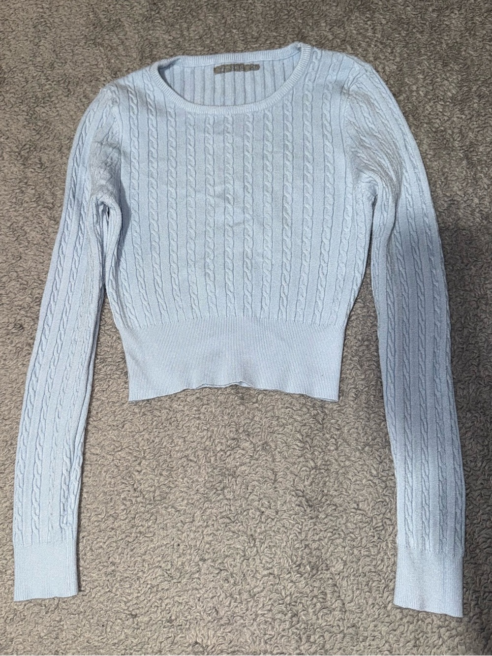 Light Blue Cable Knit Cropped Sweater